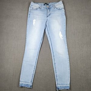 Cred NY Skinny Jeans Womens Juniors Size 9 Blue Stretch Raw Hem
